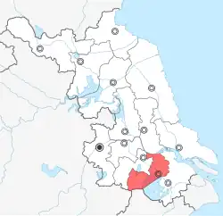 Location of Wuxi in Jiangsu