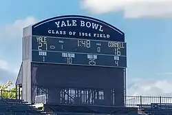 Yale Bowl scoreboard, behind north end zone, 2019