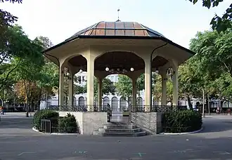 A bandstand (Musikpavillon) at Bürkliplatz in Zürich, Switzerland (1908)