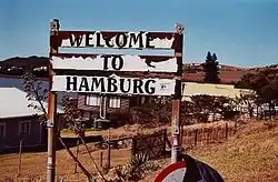 A sign welcoming people to Hamburg.