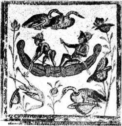 Fishermen in a reed boat, mosaic from Zliten, Libya