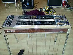 A console pedal steel guitar with two necks