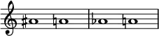 { \omit Score.TimeSignature \key c \major \time 2/1 ais'1 a'1 aes'! a'}