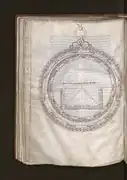A page from the 1575 book "Astrolabium" depicting an astrolabe. Masha'Allah Public Library Bruges [nl] Ms. 522