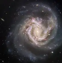 Spiral galaxy Messier 61 is aligned face-on towards Earth.[35]