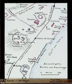 Old map of Carthage in German