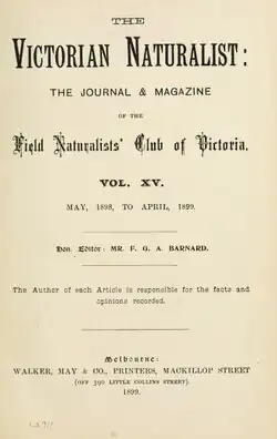 Printed black and white title page of the Victorian Naturalist vol.15 1898-1899