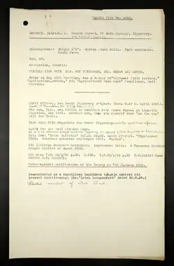 British Army intelligence file for Patrick J. Moloney